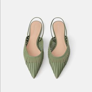 Zara Green Flat Strappy Mules NWT
